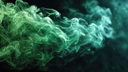 Poster - A mesmerizing display of green smoke curls and twists against a dark background, creating a captivating and mystical atmosphere, as the translucent tendrils dance in the air.