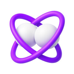Poster - 3d icon in plastic style representing molecular structure with colorful rings and spheres, showcasing modern design and creative graphics for technology and education