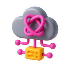 Poster - 3d icon of a colorful cloud and heart shape symbolizing love and technology connection in a playful plastic style