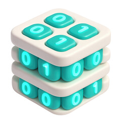Poster - 3d icon in plastic style illustrating binary numbers stacked in a creative arrangement, showcasing modern design and innovation in digital technology.