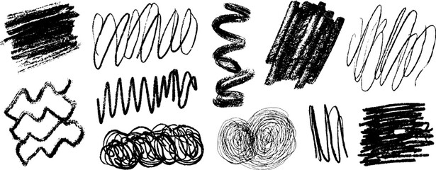 Poster - Collection of twelve hand drawn abstract brush strokes for artistic designs