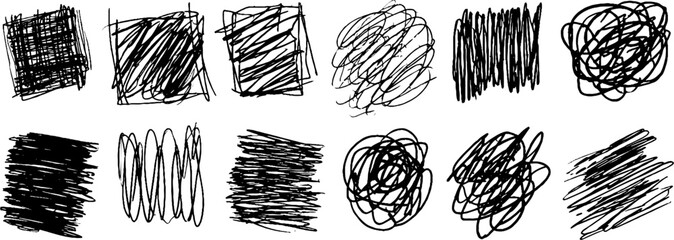 Poster - Creative abstract composition of twelve hand-drawn broken grid fragments