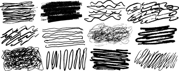 Poster - Twelve textured scribble stacks collection for abstract art and design inspirations