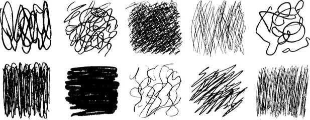 Poster - Collection of twelve hand drawn textured sketch zones for creative design