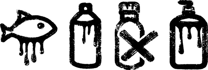 Poster - Urban art icons: fishbone, bottle, and cigarette graffiti design for street art projects