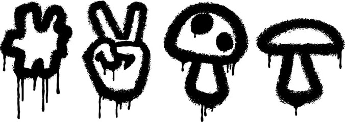 Poster - Creative graffiti elements featuring peace sign, mushroom, and bandage drip art for urban design