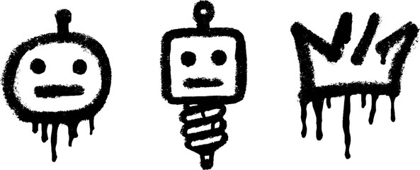 Poster - Futuristic symbols featuring robot heads, spark plug, and jetpack for contemporary design
