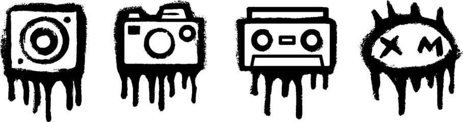 Poster - Retro music and photography icons with dripping paint effect for creative designs