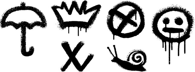 Poster - Artistic graffiti symbols featuring umbrella, snail, and spilled paint drips
