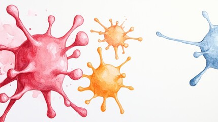 Poster - Colorful Abstract Microorganisms Representing Viruses and Bacteria in a Modern Watercolor Style