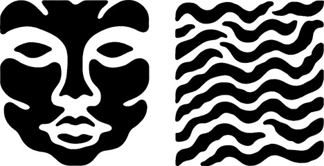 Poster - Minimalist abstract face with sun and wave elements for design inspiration