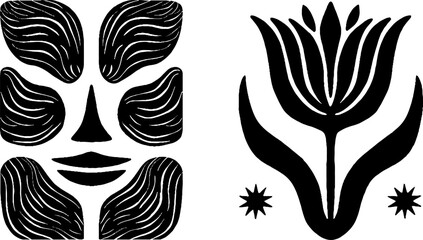 Poster - Abstract face and tulip star design for creative posters or wall art