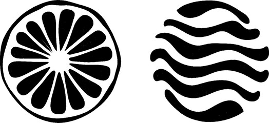Poster - Abstract black and white apricot slice and wavy lines design for artistic projects