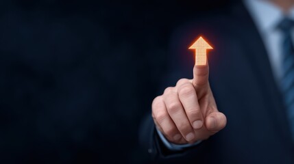 Poster - Businessman Pointing at Digital Arrow Signifying Growth and Progress in a Professional Environment