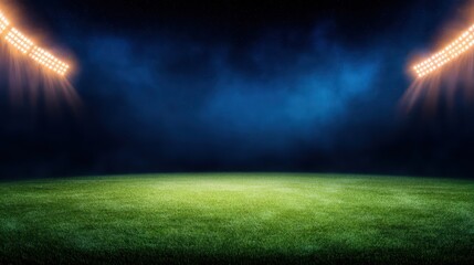 Poster - Empty Sports Stadium Field with Dramatic Lighting and Dark Background for Event or Competition Display