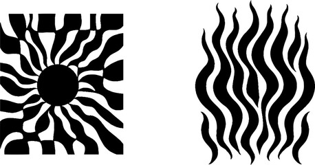 Poster - Abstract geometric patterns with checker tile and stylized flame elements
