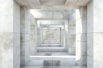 Poster - Unique portal created with white cubes extending into a bright and serene environment, Portal or tunnel with white cubes Seamless 3D render