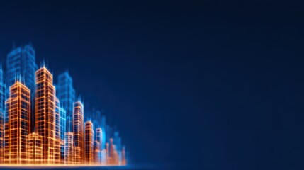 Poster - Abstract Urban Skyline with Neon Lights and Soft Focus Against Dark Background for Creative Design and Digital Art Projects