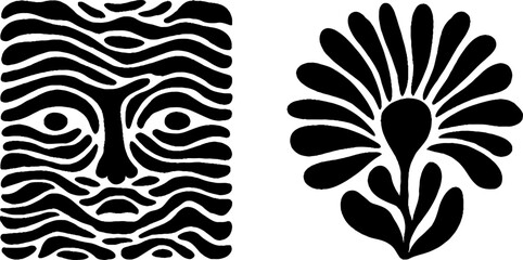 Poster - Minimalist black and white face and flower illustration for artistic designs