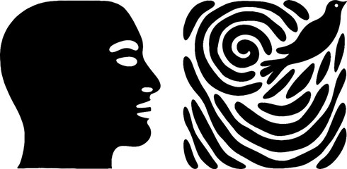 Poster - Minimalist face profile and spiral dove design for modern art and decor