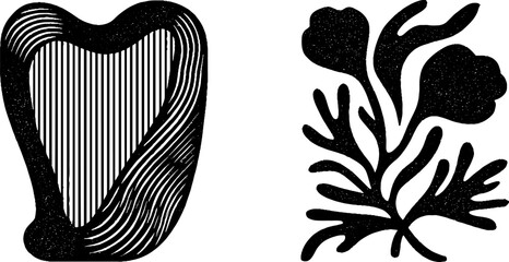 Poster - Minimalist black harp and flower shadow art for creative design