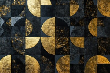 Poster - Geometric abstract pattern in gold and black resembling modern art design elements, Geometric abstract pattern with gold and black elements