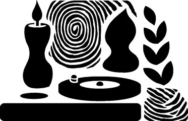 Poster - Retro aesthetic elements with record player, candle, and abstract sketch for creative design