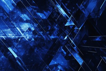 Fototapete - Dynamic blue abstract backdrop with flowing geometric shapes in a captivating visual display, Abstract blue background Photo backdrop with moving and rotating triangle shapes geometric forms
