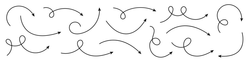 Wall Mural - curved arrows. set of hand drawn arrows.