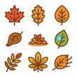 © Ivanja - Colorful Autumn Leaf Icons. Flat icon set of colorful autumn leaves: red maple leaf, golden oak leaf, orange