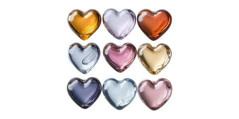 Poster - Colorful Glass Heart Collection. Decorative Art Pieces For Home Decor And Gift Ideas Isolated On Transparent Background
