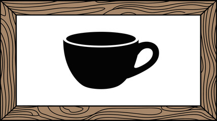 Poster - black coffee cup vector graphic illustration in wood frame for cafe menu design and decoration edita