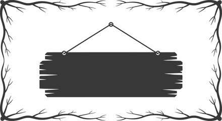 Poster - Rustic wooden sign hanging with branch border vector illustration template design element 100char editable stock vector illustration