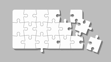 Poster - White jigsaw puzzle pieces blank template incomplete game challenge solution concept strategy 2d render editable stock vector illustration