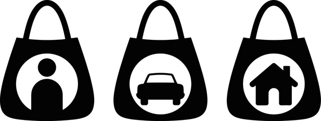 Fototapete - Shopping bags with person car and house icons vector illustration for web design and marketing use editable stock vector illustration