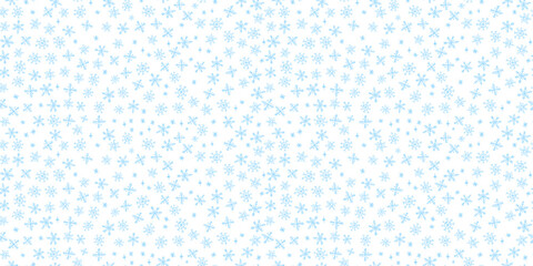 Poster - Seamless pattern of quirky Xmas blue snowflakes in wax crayon or charcoal squiggle style. Perfect vector illustration for Christmas kindergarten blackboard backgrounds, textiles, and wrapping.