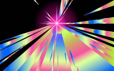 Poster - Vibrant abstract illustration in vaporwave style, featuring dynamic, sharp black streaks radiating from a bright pink, yellow, and blue center, giving a sense of energetic motion.