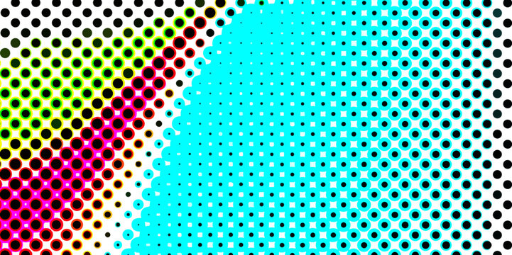 Abstract multi-colored halftone dots artistic design pop art pattern of geometric shapes colorful background, texture effect monochrome halftone dot seamless design color abstract patterns background.