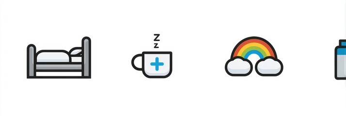 Aufkleber - Patient Support Plan Featuring Icons That Represent Rest, Medication, and Hope for Comprehensive Wellness and Recovery Strategies