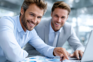 Poster - Colleagues discussing business strategies in a modern office environment