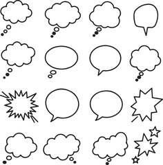 Poster - Collection of Diverse Speech and Thought Bubbles Black and White Comic Style Graphic Elements