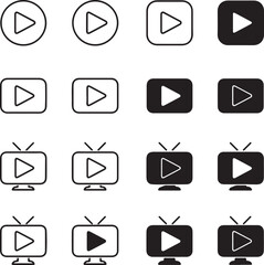 Poster - Play Button Variations Set in Circle, Square, and Television Shapes Showcasing Black and White Icon Designs