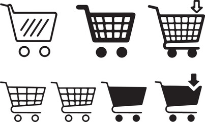 Poster - Assorted Shopping Cart Icons Depicting Empty and Full States Plus an Arrow Symbolizing Adding to the Cart