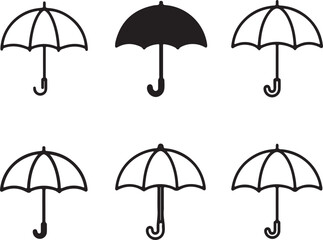 Poster - Umbrella Icon Set Depicting Weather Protection and Rain Gear in a Simple and Clean Design Template for Various Applications