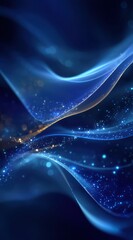 Poster - Abstract glowing blue flowing curves on a dark cosmic backdrop