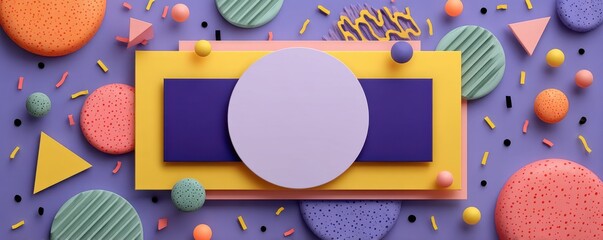 Poster - vibrant abstract geometric composition with colorful shapes on a dark textured backdrop