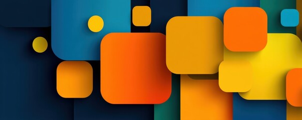 Poster - colorful abstract design with yellow, orange, and blue arranged geometric shapes