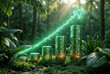 © Doziana - Vertical bar graph with glowing green elements in a forest, symbolizing sustainable business growth, eco-innovation, and environmental progress for a greener future.