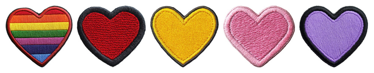 Wall Mural - png colorful embroidered heart patches, element set on transparent background