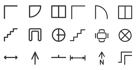 Poster - Navigation and map icons set – outline, linear, directional symbols for wayfinding